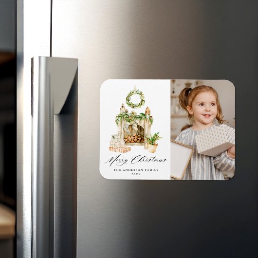 Boho Waterverf Fireplace with Greenery Foto Magneet