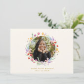 Boho Waterverf Floral 2 Foto Afstuderen Aankondiging (Staand voorkant)