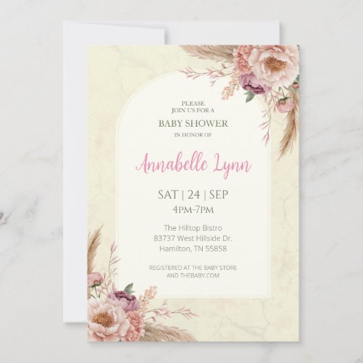Boho Waterverf Floral Arched Baby shower Kaart (Voorkant)