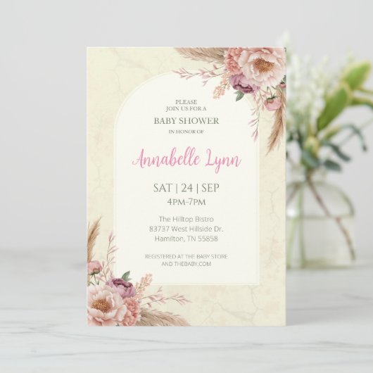 Boho Waterverf Floral Arched Baby shower Kaart (Staand voorkant)