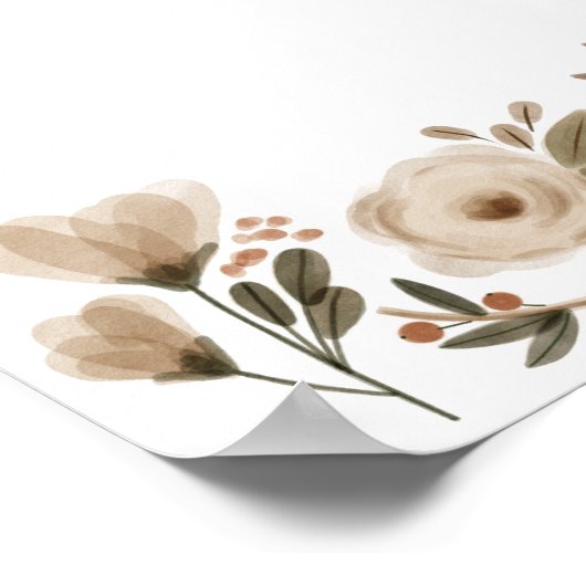 Boho Waterverf Floral Baby shower Aangepaste tekst Poster (Hoek)