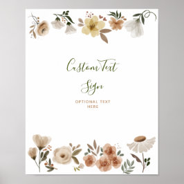 Boho Waterverf Floral Baby shower Aangepaste tekst Poster