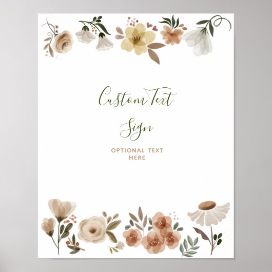 Boho Waterverf Floral Baby shower Aangepaste tekst Poster (Voorkant)