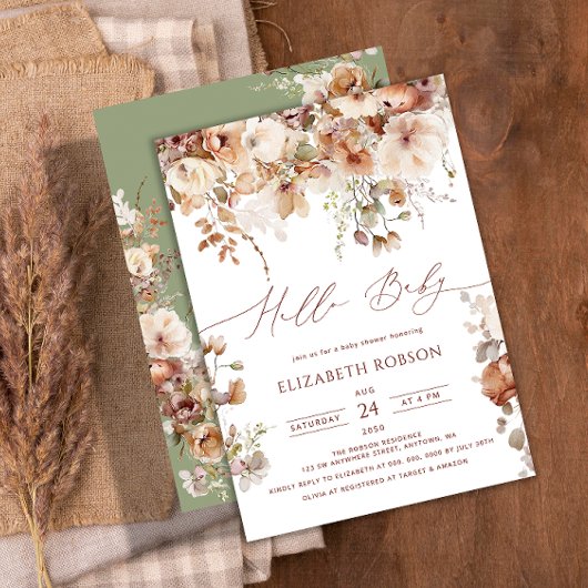 Boho Waterverf Floral Baby shower Kaart