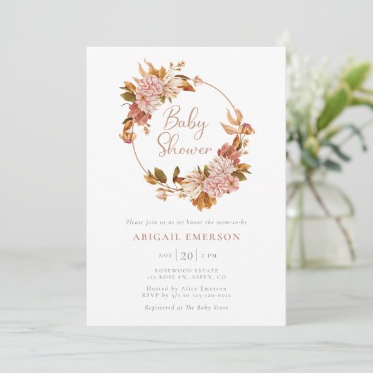 Boho Waterverf Floral Baby shower Uitnodiging (Staand voorkant)