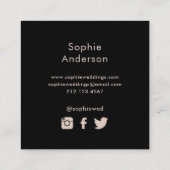 Boho Waterverf Floral Black | Icons voor sociale m Vierkante Visitekaartje (Achterkant)