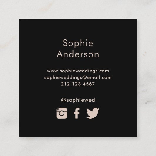 Boho Waterverf Floral Black | Icons voor sociale m Vierkante Visitekaartje (Achterkant)