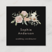 Boho Waterverf Floral Black | Icons voor sociale m Vierkante Visitekaartje (Voorkant)