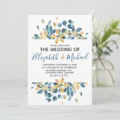 Boho Waterverf Floral Blauwgroen Gele bruiloft Kaart (Staand voorkant)