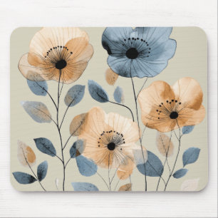 Boho Waterverf Floral Blue Peach Muismat
