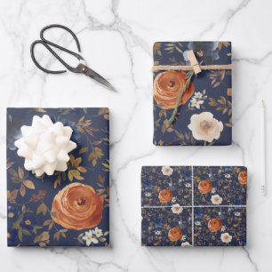 Boho Waterverf Floral Blue Terracotta Inpakpapier Vel