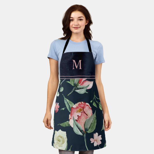 Boho Waterverf Floral Blush Monogrammed Schort (Gedragen)