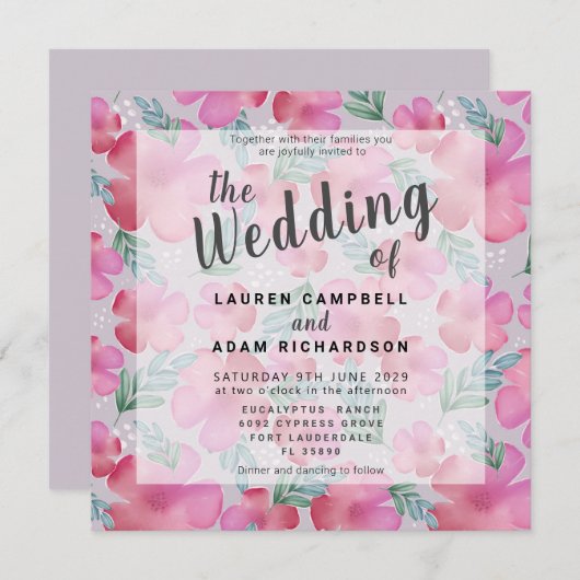 Boho Waterverf Floral Blush Pink Wedding (Voorkant / Achterkant)