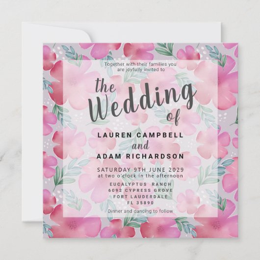 Boho Waterverf Floral Blush Pink Wedding (Voorkant)