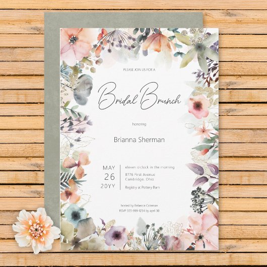 Boho Waterverf Floral Bridal Brunch Kaart