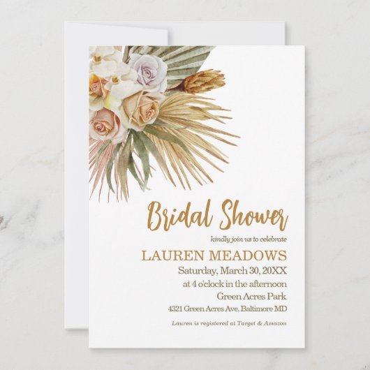 Boho Waterverf Floral Bridal Shower Kaart (Voorkant)
