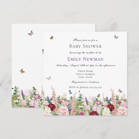 Boho Waterverf Floral Butterflies Baby shower Kaart (Voorkant / Achterkant)