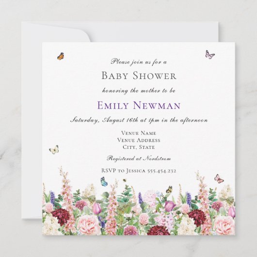 Boho Waterverf Floral Butterflies Baby shower Kaart (Voorkant)