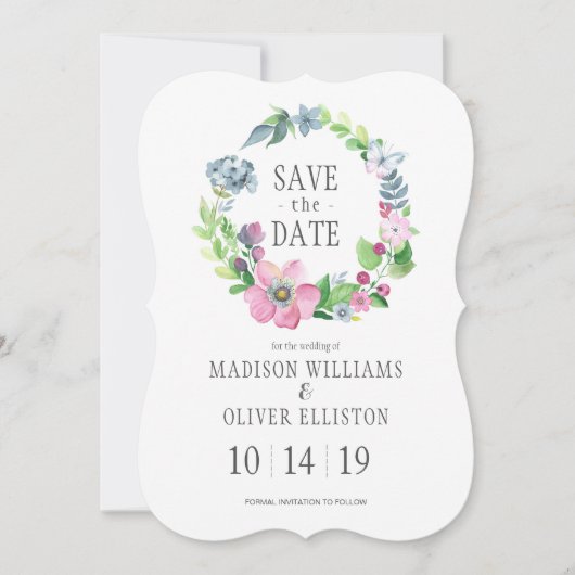 Boho Waterverf Floral & Butterfly | Datum opslaan Save The Date (Voorkant)