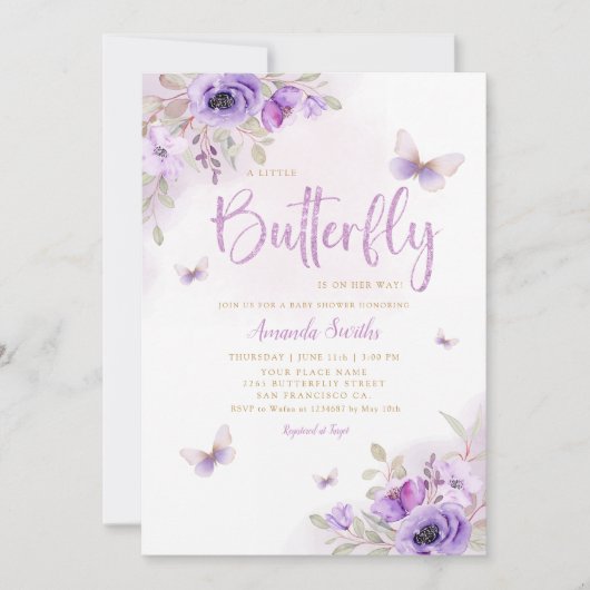 Boho Waterverf Floral Butterfly Girl Baby shower Kaart (Voorkant)