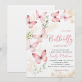 Boho Waterverf Floral Butterfly Girl Baby shower Kaart (Voorkant / Achterkant)
