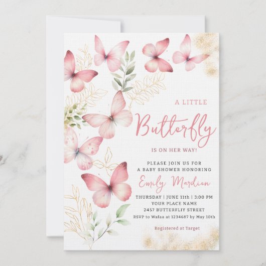 Boho Waterverf Floral Butterfly Girl Baby shower Kaart (Voorkant)