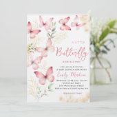 Boho Waterverf Floral Butterfly Girl Baby shower Kaart (Staand voorkant)
