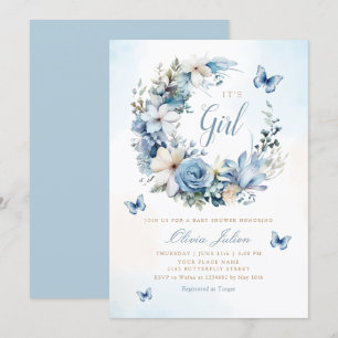 Boho Waterverf Floral Butterfly Girl Baby shower Kaart