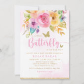 Boho Waterverf Floral Butterfly Girl Baby shower Kaart (Voorkant)