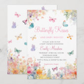 Boho Waterverf Floral Butterfly Girl Baby shower Kaart (Voorkant / Achterkant)