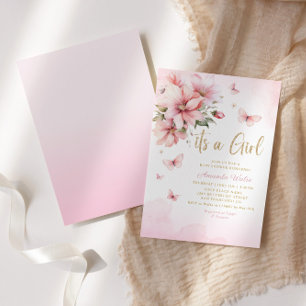 Boho Waterverf Floral Butterfly Girl Baby shower Kaart