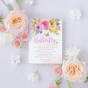 Boho Waterverf Floral Butterfly Girl Baby shower Kaart