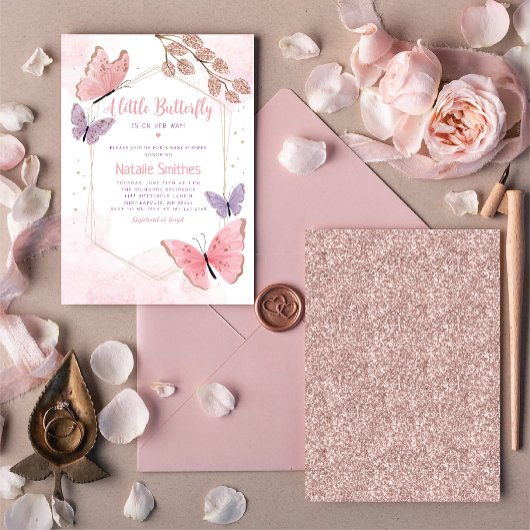 Boho Waterverf Floral Butterfly Girl Baby shower Kaart