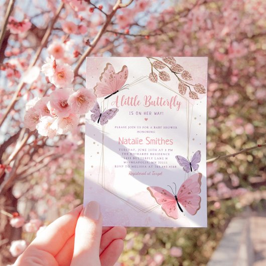 Boho Waterverf Floral Butterfly Girl Baby shower Kaart