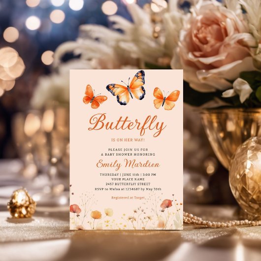 Boho Waterverf Floral Butterfly Girl Baby shower Kaart