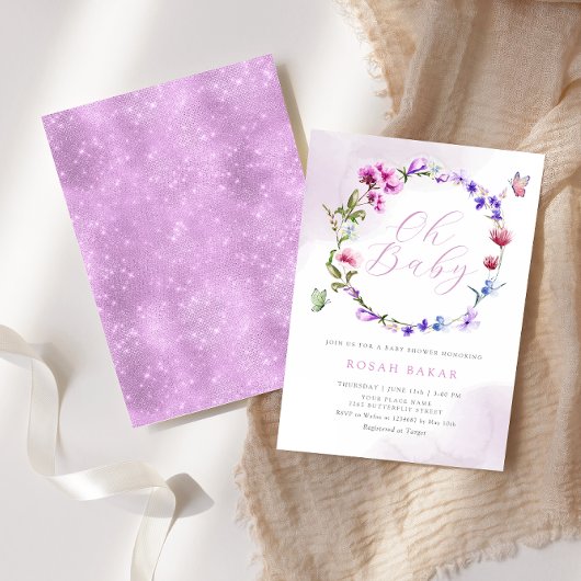 Boho Waterverf Floral Butterfly Girl Baby shower Kaart