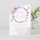 Boho Waterverf Floral Butterfly Girl Baby shower Kaart (Staand voorkant)
