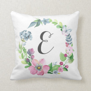 Boho Waterverf Floral & Butterfly Monogram Kussen