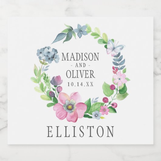 Boho Waterverf Floral & Butterfly | Weddenschap Bier Etiket (Enkel label)