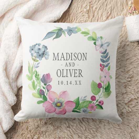 Boho Waterverf Floral & Butterfly | Weddenschap Kussen (Deken)