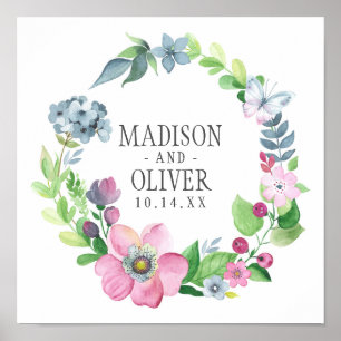 Boho Waterverf Floral & Butterfly   Weddenschap Poster