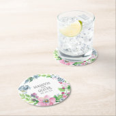 Boho Waterverf Floral & Butterfly | Weddenschap Ronde Kartonnen Onderzetter (Insitu)