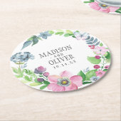 Boho Waterverf Floral & Butterfly | Weddenschap Ronde Kartonnen Onderzetter (Gebogen)