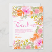 Boho Waterverf Floral Dank u Baby shower Bedankkaart (Voorkant)