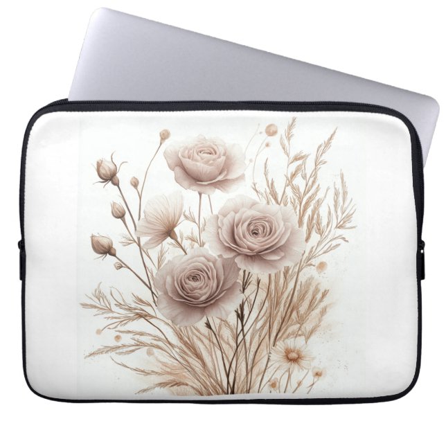 Boho Waterverf Floral Electronics Bag – Elegant & Laptop Sleeve (Voorkant)