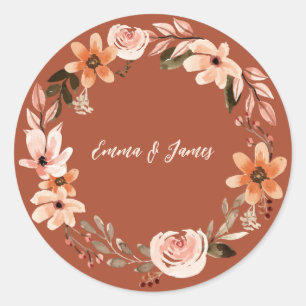 Boho Waterverf Floral gepersonaliseerd Onderzetter Ronde Sticker