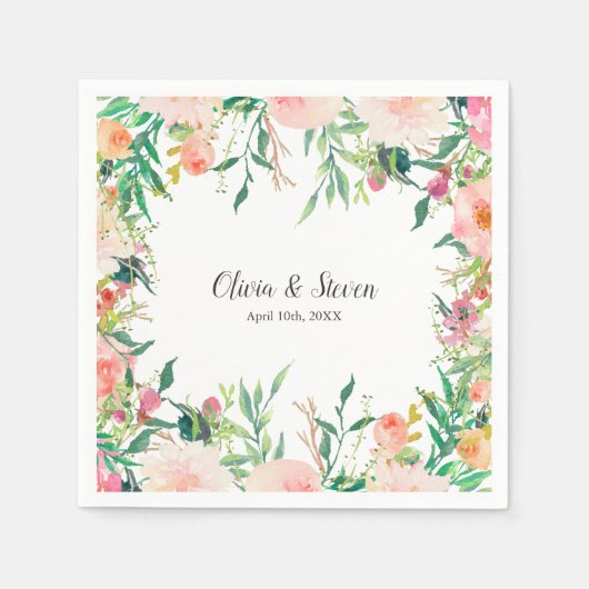 Boho Waterverf Floral gepersonaliseerde bruiloft Servetten (Voorkant)