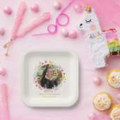 Boho Waterverf Floral Graduation Party Foto Papieren Bordje (Feest)