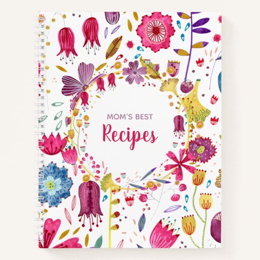 Boho Waterverf Floral grote aangepaste tekst Ontva Notitieboek (Voorkant)