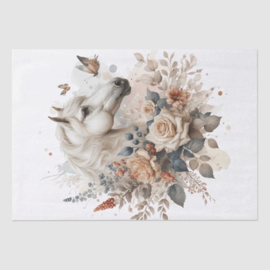 Boho Waterverf Floral Horse Tissue Papier (Voorkant)